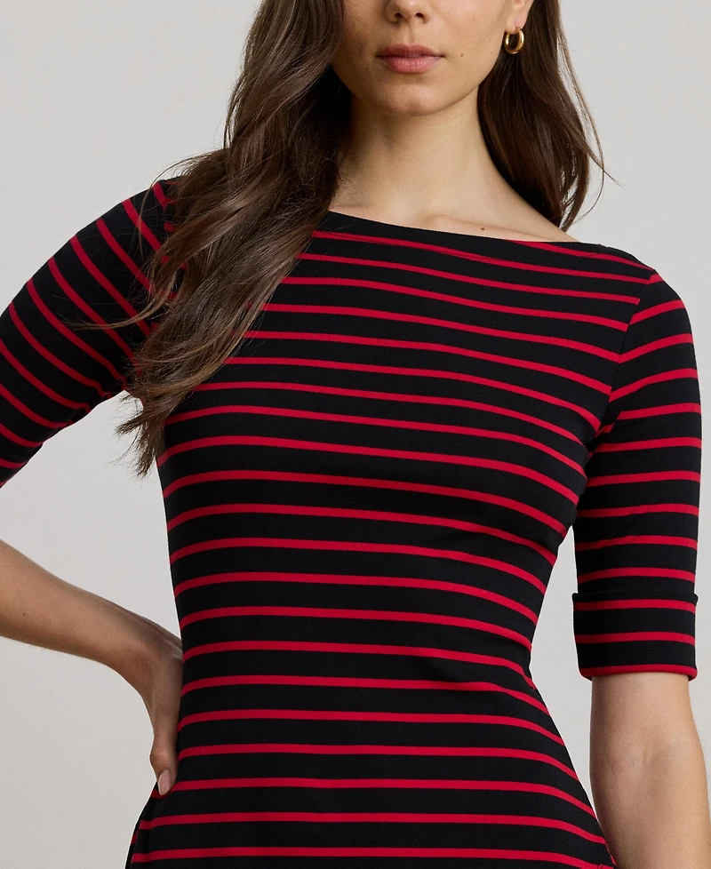 Lauren Ralph Women's Striped Stretch Cotton Midi Dress