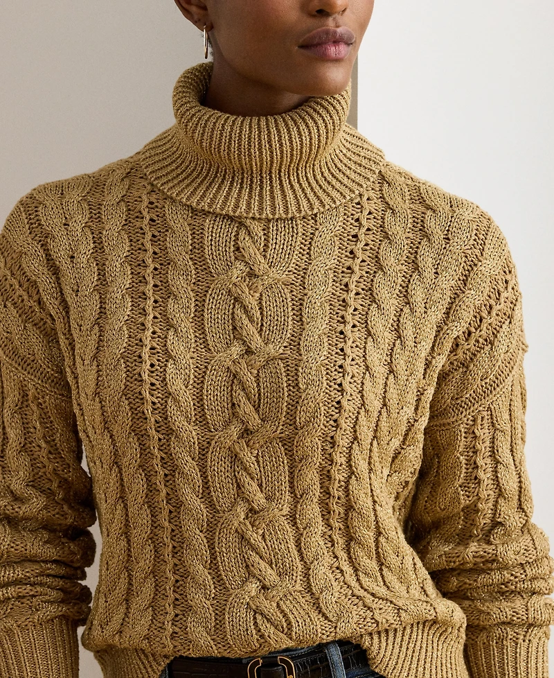 Lauren Ralph Women's Metallic Cable-Knit Turtleneck Sweater