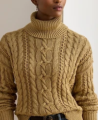Lauren Ralph Women's Metallic Cable-Knit Turtleneck Sweater