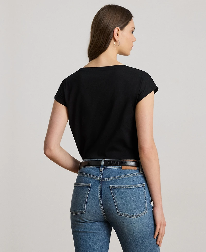 Lauren Ralph Women's Sequin Detail Boat Neck Jersey T-Shirt