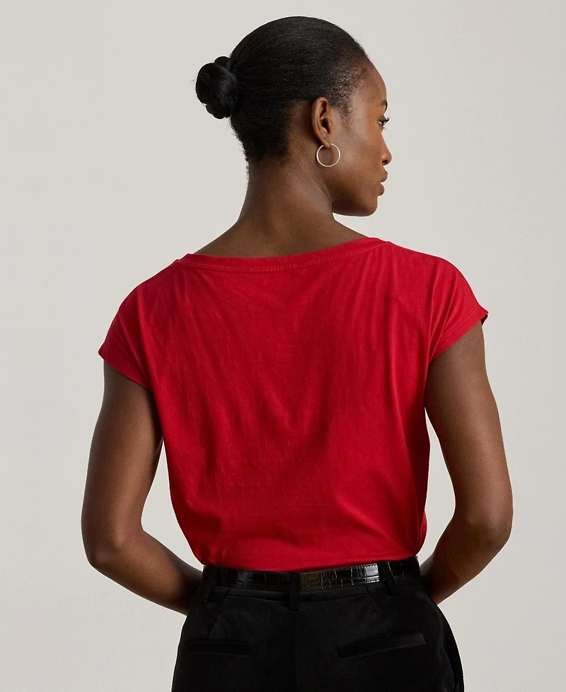 Lauren Ralph Women's Sequin Detail Boat Neck Jersey T-Shirt