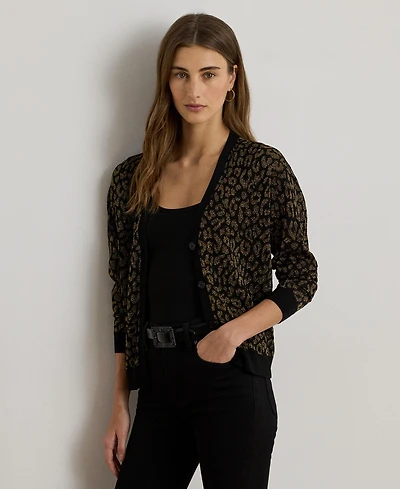 Lauren Ralph Women's Metallic Ocelot Long Sleeve Cardigan
