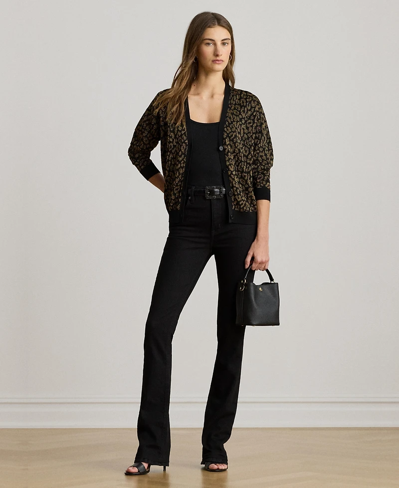 Lauren Ralph Women's Metallic Ocelot Long Sleeve Cardigan
