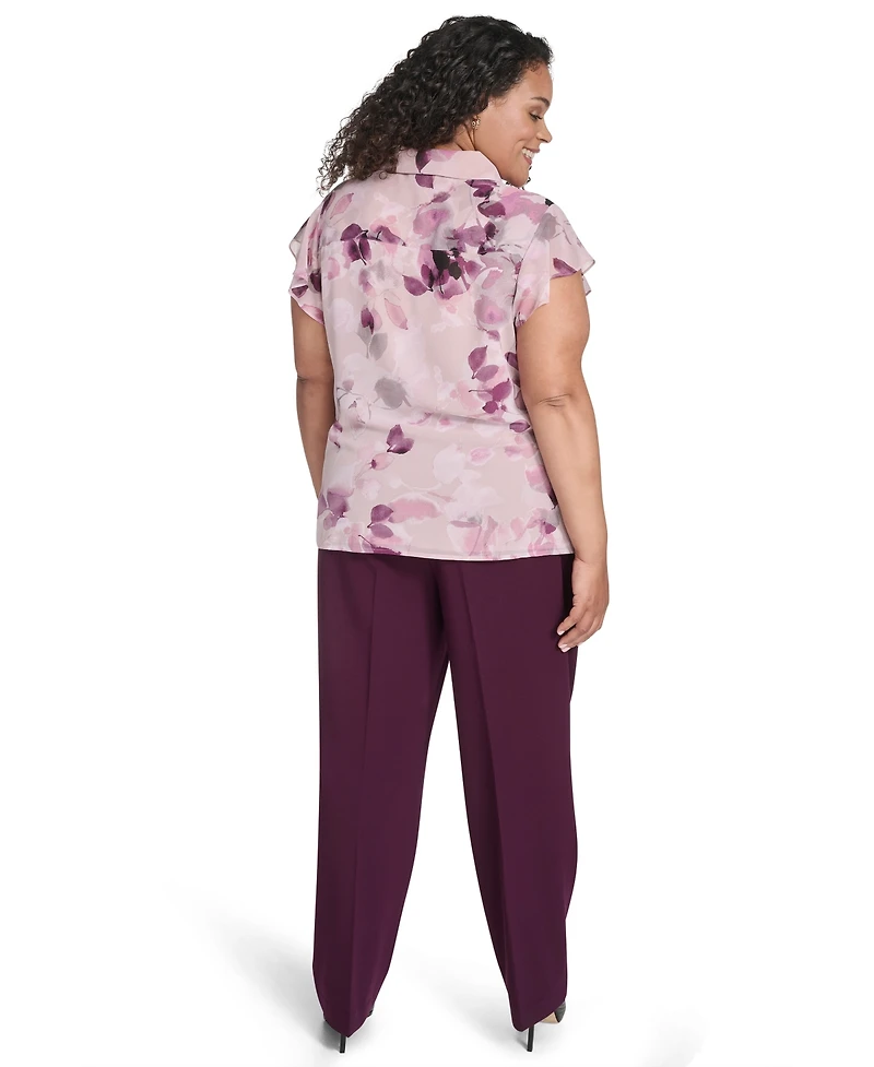 Calvin Klein Plus Size Ruffle Front Short Sleeve Top