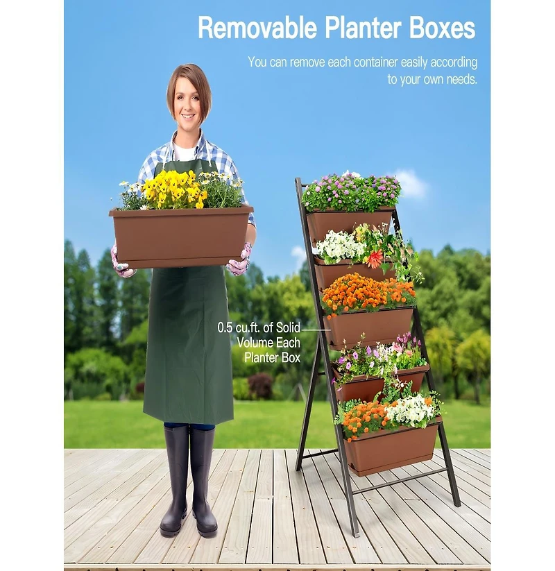 Sugift 5-tier Vertical Garden Planter Box Elevated Raised Bed with 5 Container