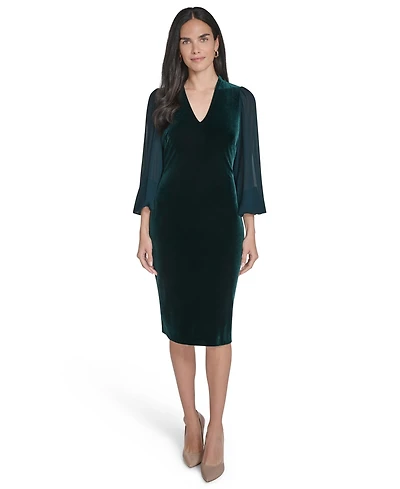 Jessica Howard Women's V-Neck with Chiffon Sleeve and Back Yoke Bodycon Dress