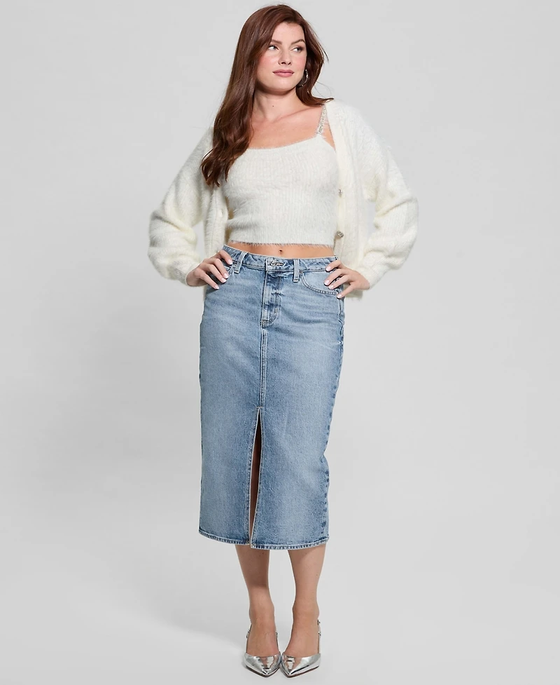 Guess Women's Keyla Rhinestone-Button Cardigan Sweater