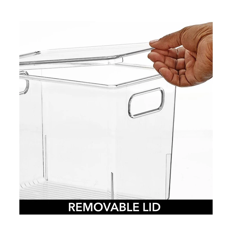 mDesign Slim Plastic Stacking Kitchen Bin Box, Handles/Lid, 6 Pack, Clear, Usa Made