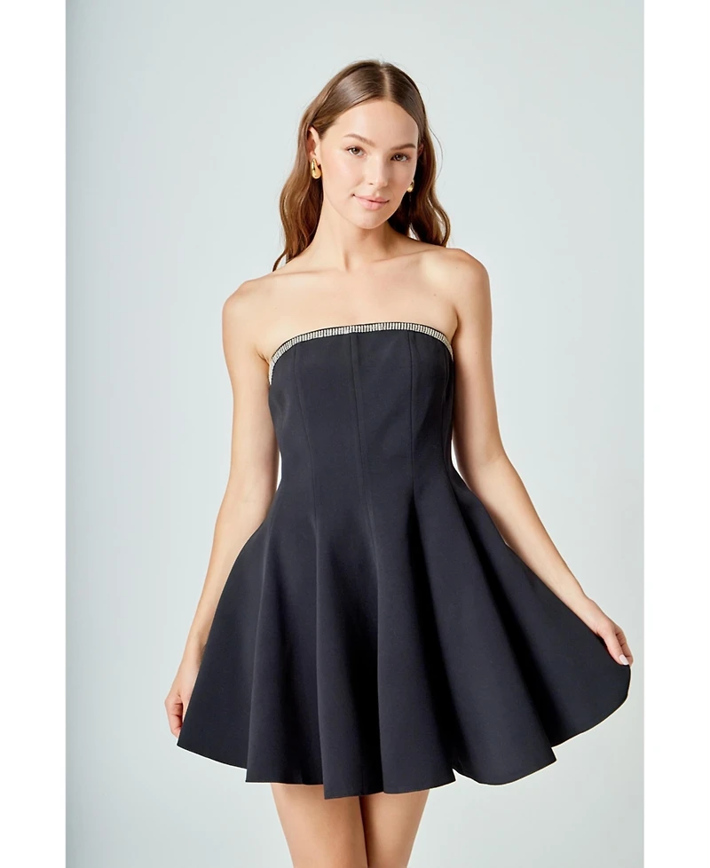endless rose Women's Jewel Trim Flounced Mini Dress