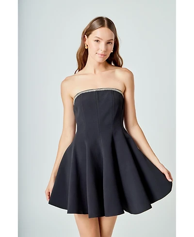 endless rose Women's Jewel Trim Flounced Mini Dress