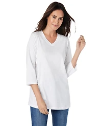 Woman Within Plus Perfect Three-Quarter Sleeve V-Neck Tee