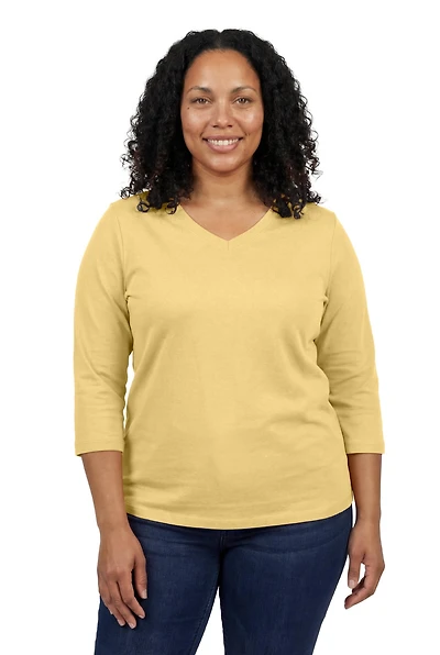 Woman Within Plus Perfect Three-Quarter Sleeve V-Neck Tee
