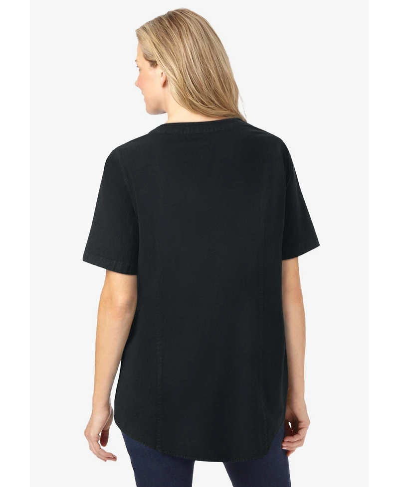 Woman Within Women's Short-Sleeve Crinkle Shirt