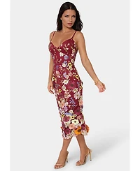 Bebe Women's 3D Floral Strappy V Midi Dress