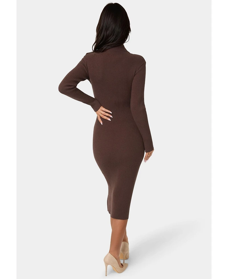 Bebe Long Sleeve Mockneck Sweater Midi Dress