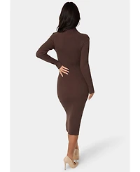 Bebe Long Sleeve Mockneck Sweater Midi Dress