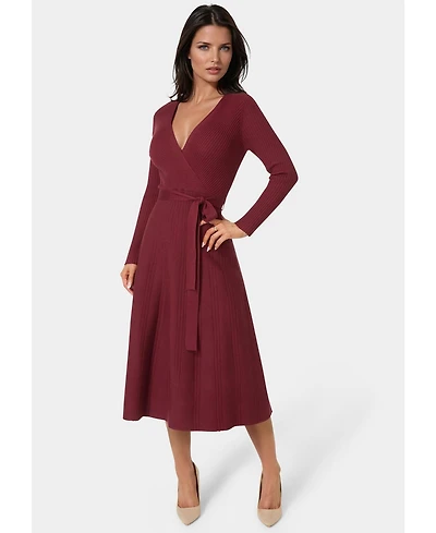 Bebe Women's Fit and Flare Midi Sweater Dress