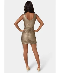Bebe Women's Foil Mesh Sleeveless Shirred Dress