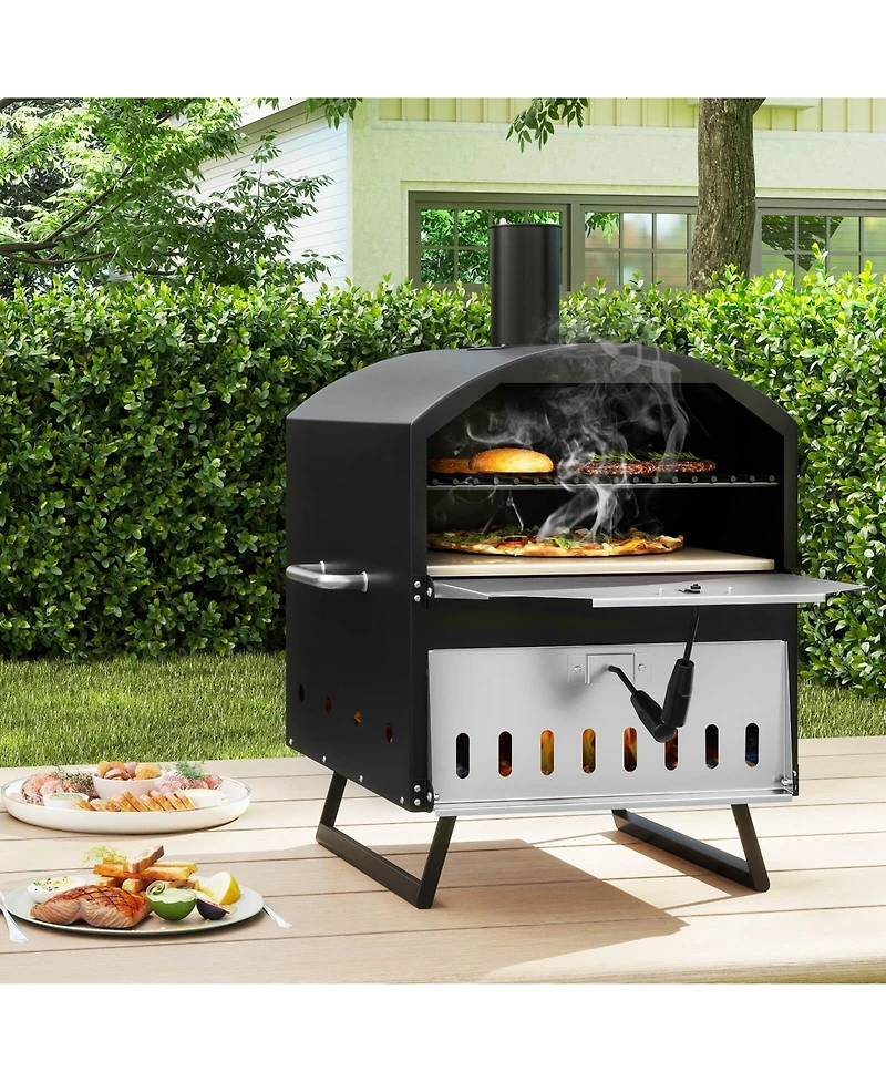 Costway 16" Outdoor Pizza Oven with Stone Peel & Grill Racks Folding Legs and Cover