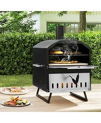 Costway 16" Outdoor Pizza Oven with Stone Peel & Grill Racks Folding Legs and Cover