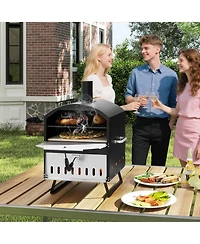 Costway 16" Outdoor Pizza Oven with Stone Peel & Grill Racks Folding Legs and Cover