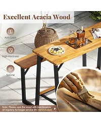 Patio Picnic Table Bench Set with Acacia Wood Tabletop Benchtop Built-in Footrests