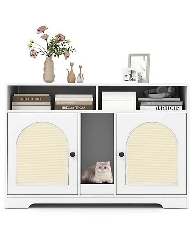43" Hidden Cat Washroom Furniture with Storage Double Rooms Scratching Board