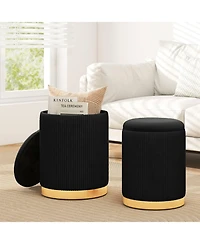 Velvet Storage Ottoman Set of 2 Modern Round Ottoman with Storage for Living Room