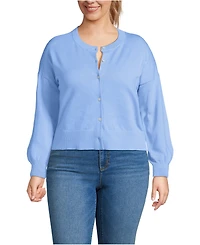 Lands' End Plus Cropped Fine Gauge Crew Neck Cardigan Sweater