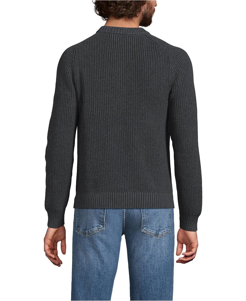 Lands' End Men's Cotton Drifter Saddle Crewneck Shaker Sweater