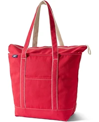 Lands' End Large Solid Color 5 Pocket Zip Top Long Handle Canvas Tote Bag