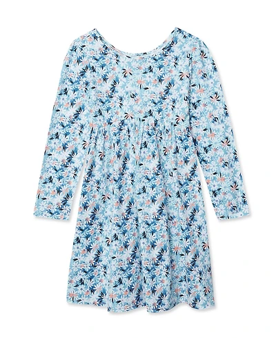 Lands' End Girls Plus Long Sleeve Gathered Waist Jersey Dress