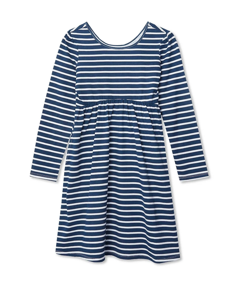 Lands' End Girls Plus Long Sleeve Gathered Waist Jersey Dress