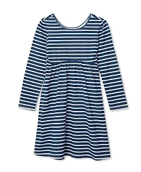 Lands' End Girls Plus Long Sleeve Gathered Waist Jersey Dress