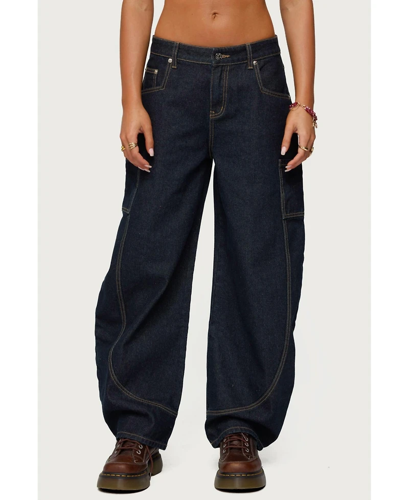 Edikted Womens Aden Contrast Stitch Barrel Jeans