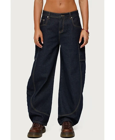 Edikted Womens Aden Contrast Stitch Barrel Jeans