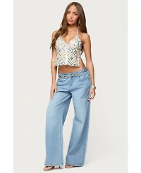 Edikted Women's Mirra Embroidered Flower Low Rise Jeans
