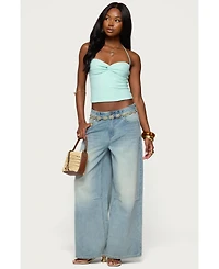 Edikted Women's Zoee Twisted Textured Halter Top
