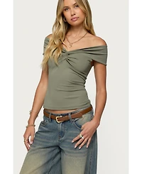 Edikted Womens Twisted Front Off Shoulder Top