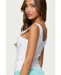 Edikted Womens Zelena Faux Crystal Ribbed Tank Top