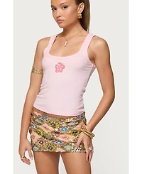 Edikted Women's Steffy Beaded Flower Ribbed Top