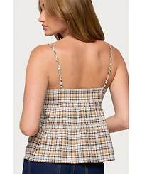 Edikted Women's Mirena Tie Front Plaid Top
