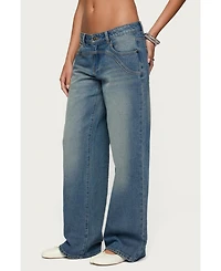 Edikted Womens Ronny Curved Stitch Low Rise Jeans