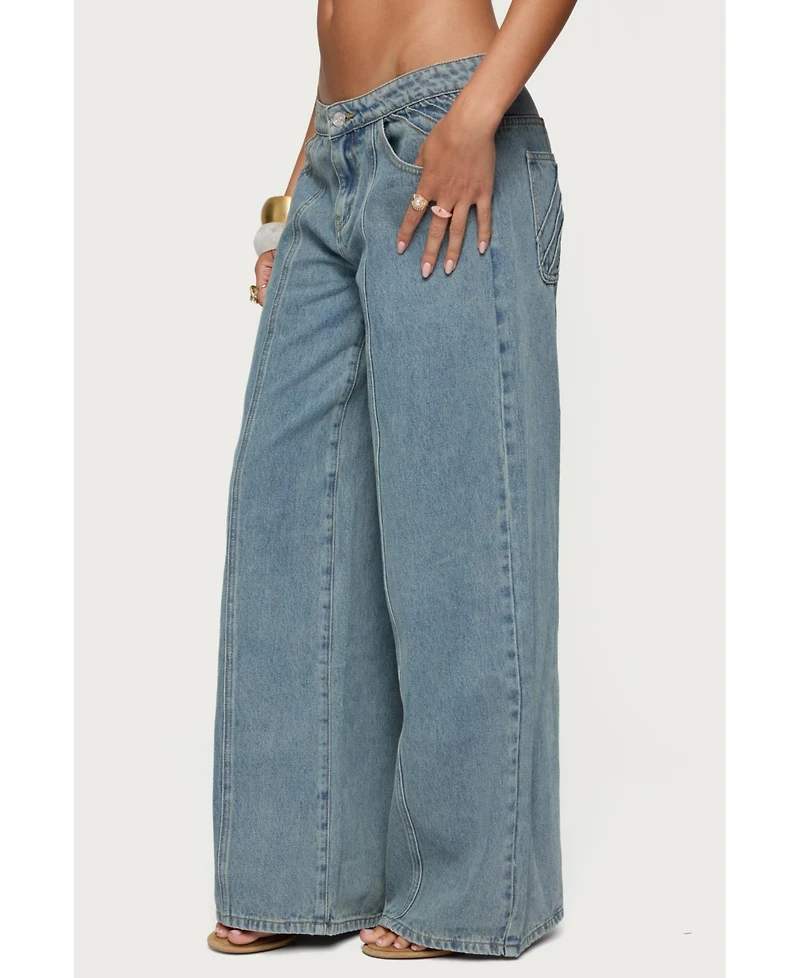 Edikted Women's Stitch & Pleat Low Rise Jeans