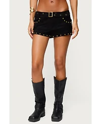 Edikted Women's Studded Faux Suede Micro Shorts