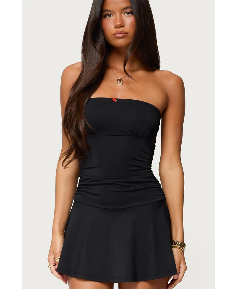 Edikted Womens Evonna Strapless Flared Romper