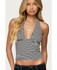 Edikted Women's Sage Striped Halter Top