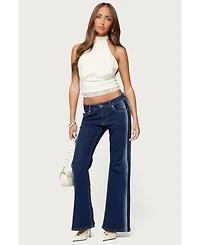 Edikted Women's Airbrushed Low Rise Flared Jeans