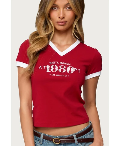 Edikted Womens Santa Monica V Neck T Shirt