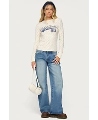 Edikted Womens Cali Floral Ribbed Long Sleeve T Shirt